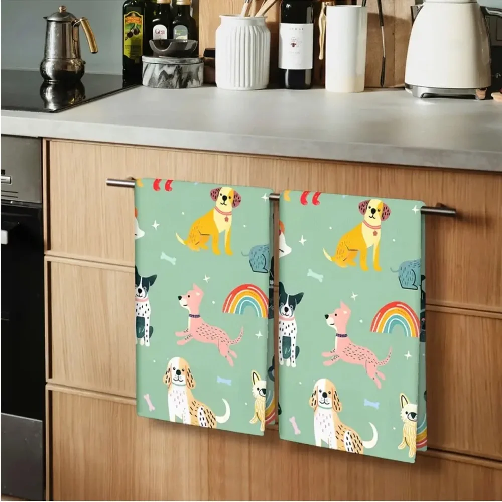 Set of 2 Playful Puppy Dog Microfiber Hand Towels